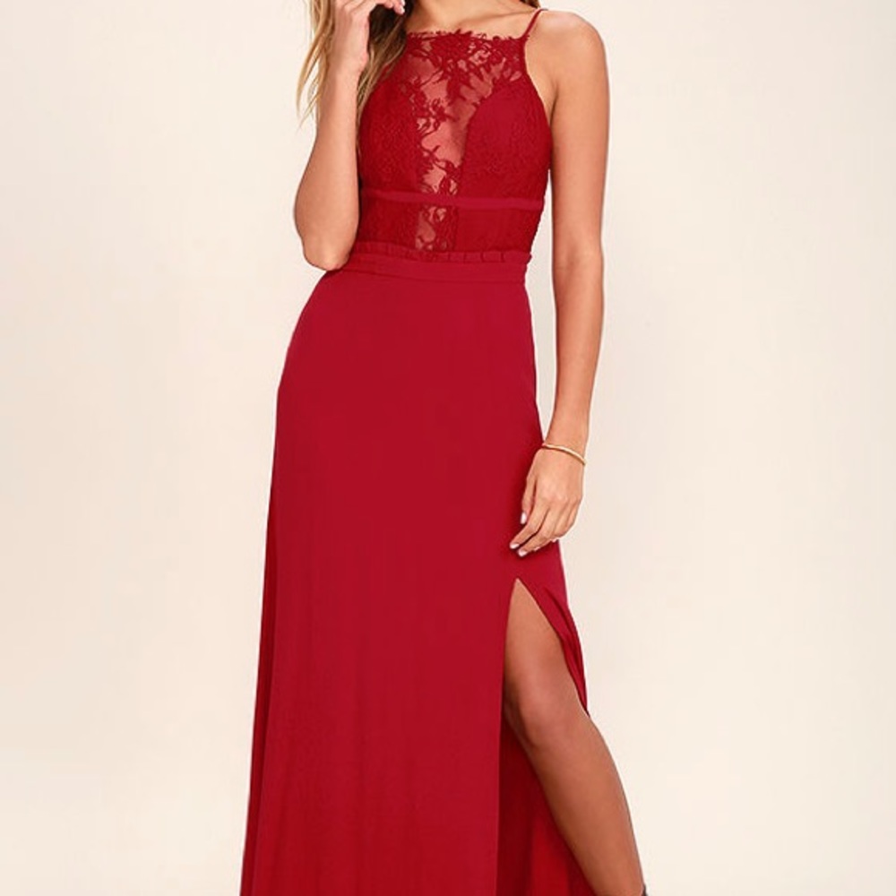 NBD Stephania Red Lace Backless Maxi Dress